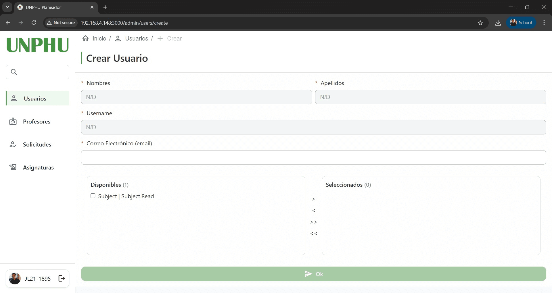 User creation and permission assignment